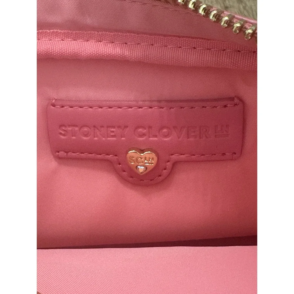 Stoney Clover Lane Small Nylon Pouch Bubblegum Pink Gold Heart Zipper Organizer